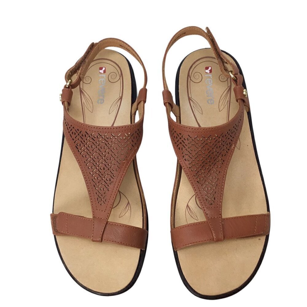 Revere Santa Fe Sandals NWOT Cognac Brown Leather Arch Support T Strap 9 / 40